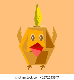 Easter greeting card. Decorative orange chickens. Easy easter crafts