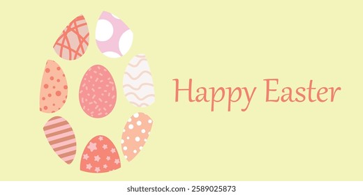 Easter Greeting Card with Designed Eggs and a Warm Holiday Message. Colorful illustration featuring decorated Easter eggs with intricate patterns and a warm holiday greeting.