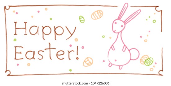 Easter greeting card with doodle rabbit hand drawn with a color felt-tip pens