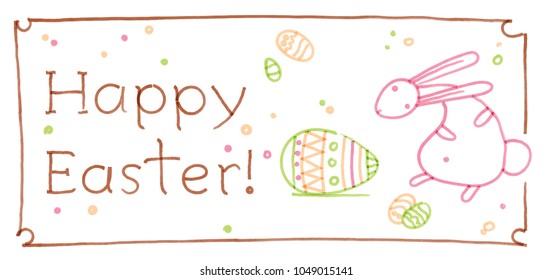 Easter greeting card with doodle rabbit hand drawn with a color felt-tip pens 