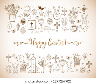 Easter greeting card with easter doodles in vintage style