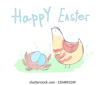 
easter greeting card, drawn in vector by hand