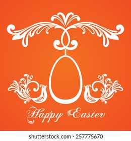Easter Greeting Card with egg and birds. Vector illustration for your spring happy holiday design. 