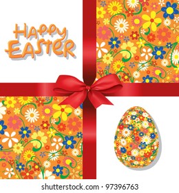Easter greeting card with egg and bow.