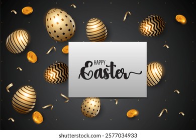 Easter greeting card, Easter egg decoration, black and gold color