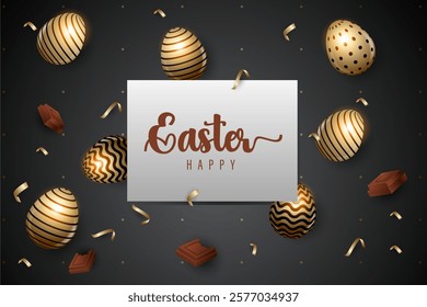 Easter greeting card, Easter egg decoration, black and gold color