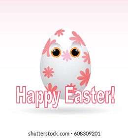 Easter greeting card with egg with eyes and inscription