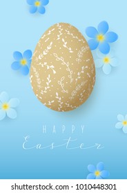 Easter greeting card with egg and flowers