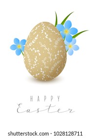 Easter greeting card with egg and flowers