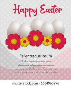 Easter greeting card, egg on congratulations, flowers background vector