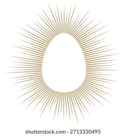 Easter greeting card with egg on golden rays background. Easter greeting card with golden outline egg on white background