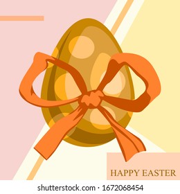 Easter greeting card. Easter egg in an orange bow