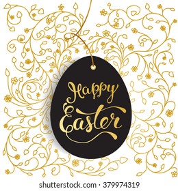 Easter greeting card with  Easter egg and original handwritten text Happy Easter. Vector illustration for posters, greeting cards, print and web projects.