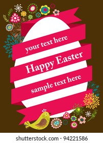 Easter greeting card with egg and ribbon