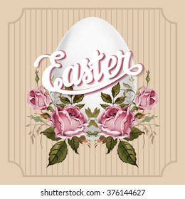 Easter greeting card with egg and rose flowers