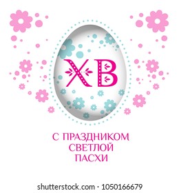 Easter greeting card with egg. Russian Easter. Russian text translation: With the holiday of light Easter