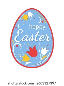 Easter greeting card. Egg shape with decorative flowers.