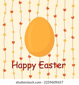 Easter greeting card with egg, simple, small pattern on background, spring season