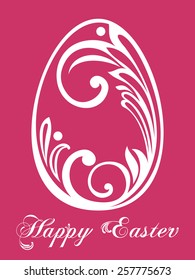 Easter Greeting Card with egg . Vector illustration for your spring happy holiday design. Pink and White color.