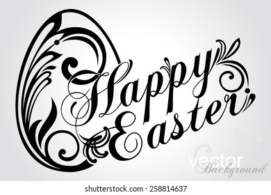 Easter Greeting Card with egg . Vector illustration for your spring happy holiday design. Black and White color.