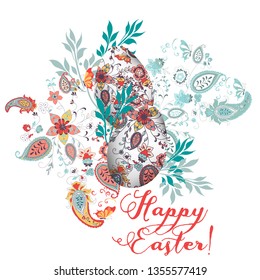 Easter greeting card with eggs decorated by swirls
