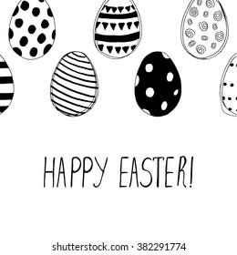Easter greeting card with easter eggs doodles. Hand lettering. Vector illustration