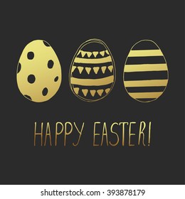 Easter greeting card with easter eggs doodles. Hand lettering. Vector illustration
