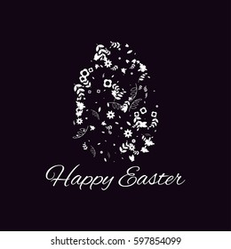 easter greeting card with egg's floral silhouette  with greeting text