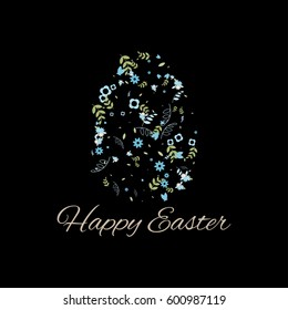 easter greeting card with egg's floral silhouette  with greeting text