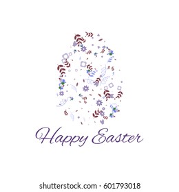 easter greeting card with egg's floral silhouette  with greeting text