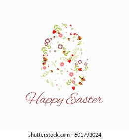 easter greeting card with egg's floral silhouette  with greeting text