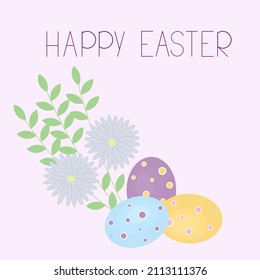 easter greeting card with eggs	and flowers
