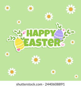Easter greeting card with eggs and flowers. Vector illustration