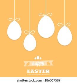 Easter greeting card with eggs. Hanging Easter eggs