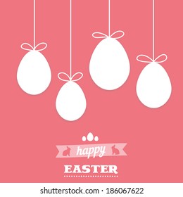 Easter greeting card with eggs. Hanging Easter eggs