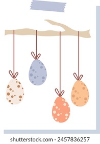 Ostern-Grußkarte mit Eierhänge-Vektorillustration
