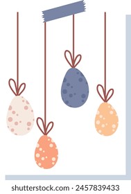 Tarjeta De Felicitación De Pascua Con Huevos Colgando Ilustración vectorial