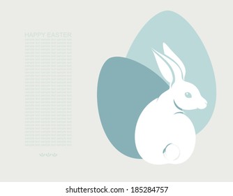 Easter greeting card with eggs and rabbit. Illustration. 