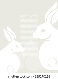 Easter greeting card with eggs and rabbits. Vector illustration. 