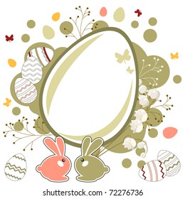 Easter greeting card with eggs and rabbits