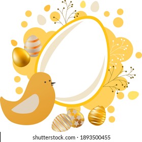 Easter greeting card with eggs and stylized cute bird