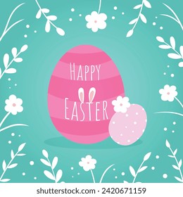 Easter greeting card with eggs,flowers and bunny ears Vector illustration