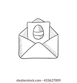 Easter greeting card in envelope vector sketch icon isolated on background. Hand drawn Easter greeting card in envelope icon. Easter greeting card sketch icon for infographic, website or app.