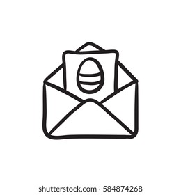 Easter greeting card in envelope vector sketch icon isolated on background. Hand drawn Easter greeting card in envelope icon. Easter greeting card sketch icon for infographic, website or app.
