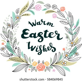 Easter greeting card with floral frame