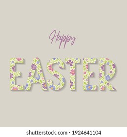 Tarjeta de saludo de Pascua con texto floral. Vector