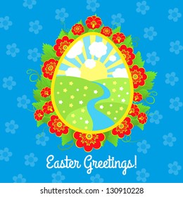 Easter greeting card with flowers