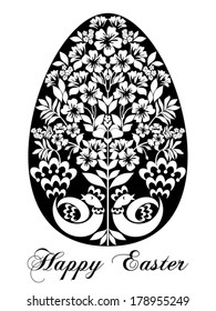 Easter Greeting Card with flowers and birds on white background , Vector Version 
