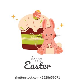 Easter greeting card with flowers and eggs. Cute Easter cardt. Spring collection of animals, flowers and decorations. For poster, card, scrapbooking , stickers
