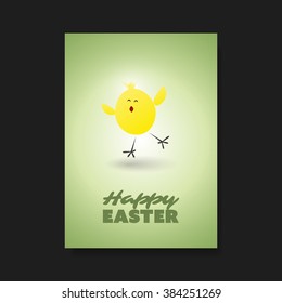 Easter Greeting Card, Flyer, Cover Background Template Design With Funny Little Chicken